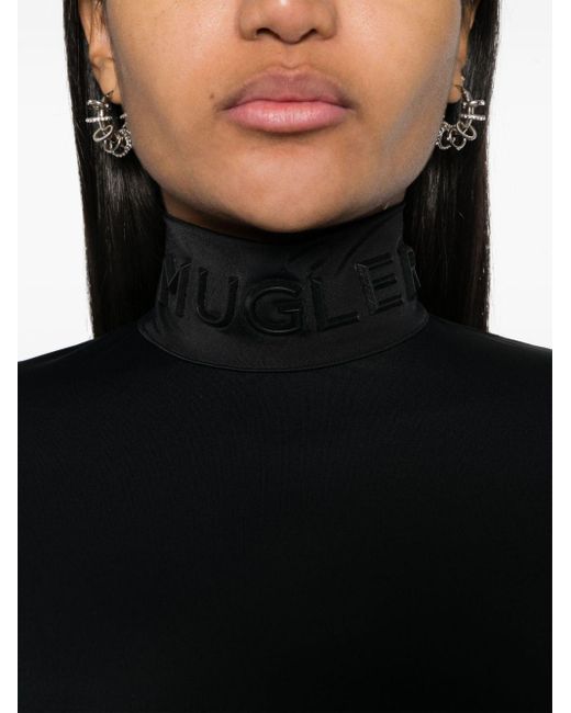 Mugler Black Logo-lettering Jersey Bodysuit