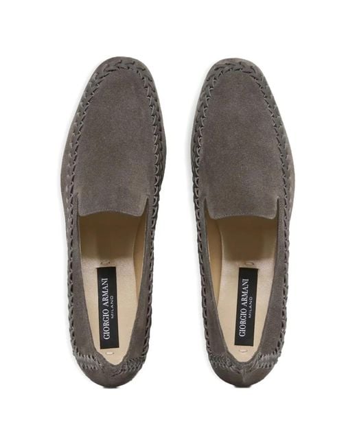 Giorgio Armani Gray Slip-On Suede Sneakers With Woven Embroidery