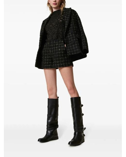 Twinset Black Buckle-Strap Leather Boots