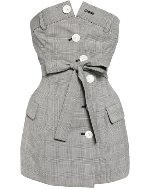 Enfold Gray Check-print Belted Peplum Top