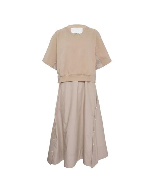 3.1 Phillip Lim Natural Crew-Neck Short-Sleeve Midi Dress