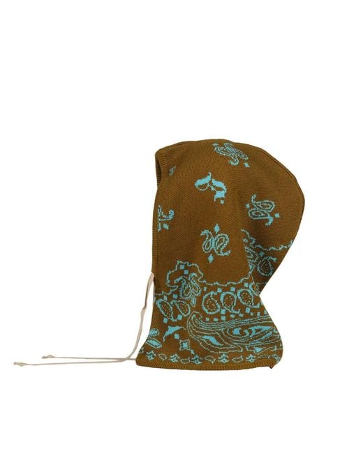 JUN/NAKAYAMA Green Paisley-Print Drawstring Balaclava for men