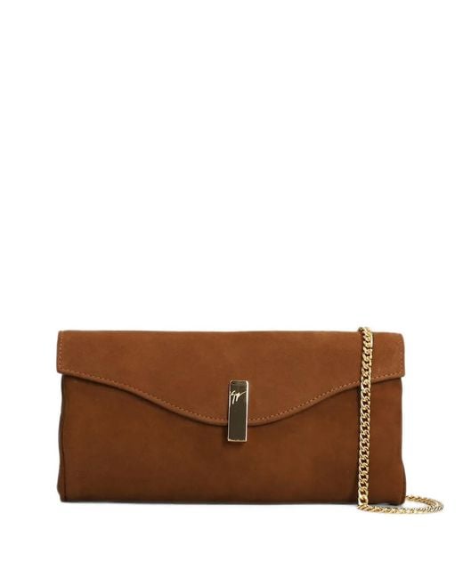 Giuseppe Zanotti Brown Flutie Logo-Plaque Chain-Link Suede Clutch Bag