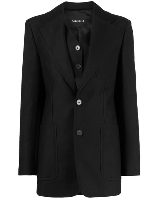 Goen.J Black Notched-Lapels Single-Breasted Blazer