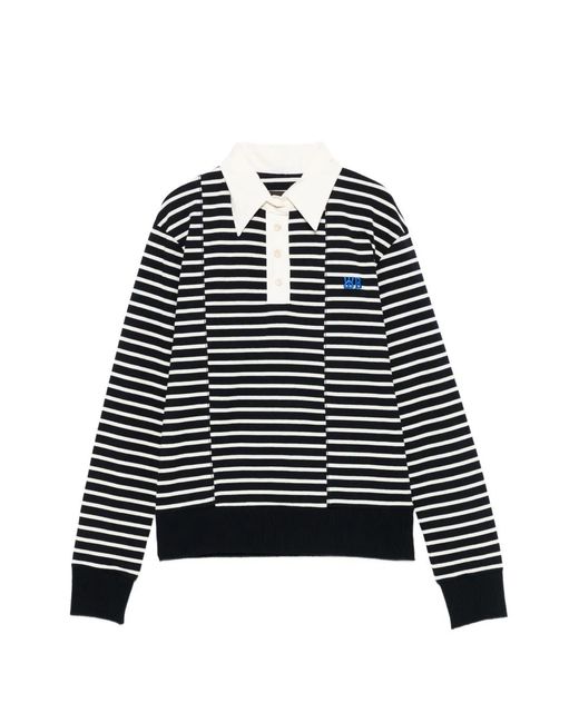 Wales Bonner Black Reflect Striped-Pattern Polo Top