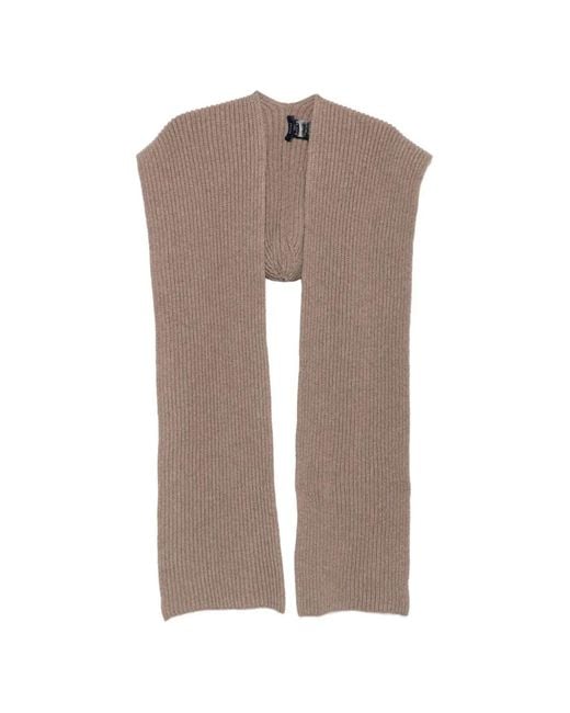 Soeur Brown Ribbed-Knit Hooded Scarf