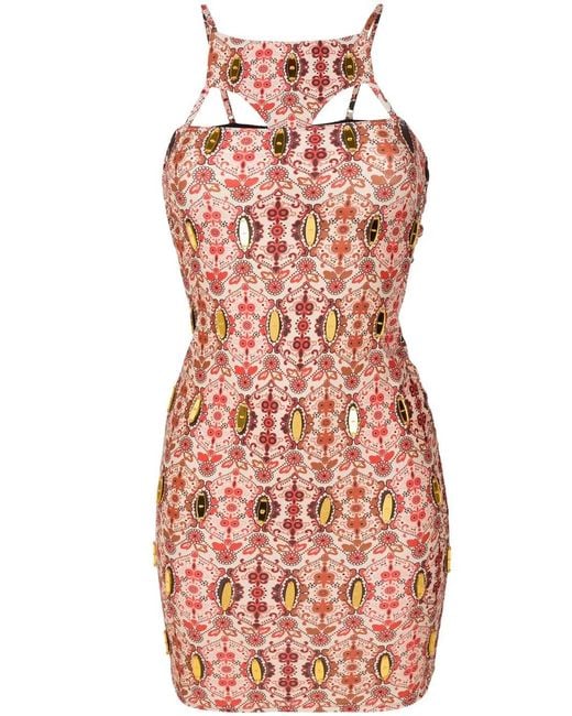 Amir Slama Red Floral-Print Cut-Out Mini Dress