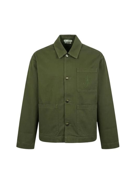 J.W. Anderson Green Logo-Embroidered Patch-Pocket Shirt Jacket for men