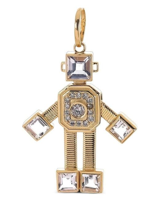 Van Robot Metallic 18K Robot Diamond And Morganite Pendant