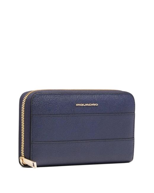 Piquadro Blue Zip-Around Leather Wallet