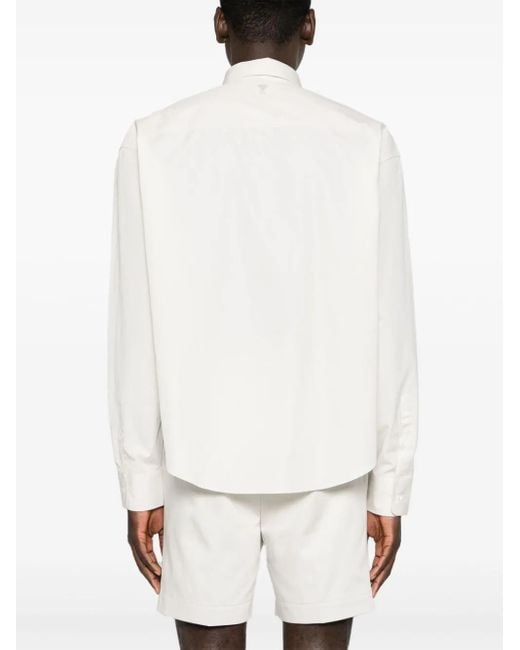 AMI White Ami De Coeur-Embroidered Poplin Shirt