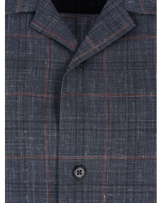 Jil Sander Blue Check-Pattern Short-Sleeve Shirt for men