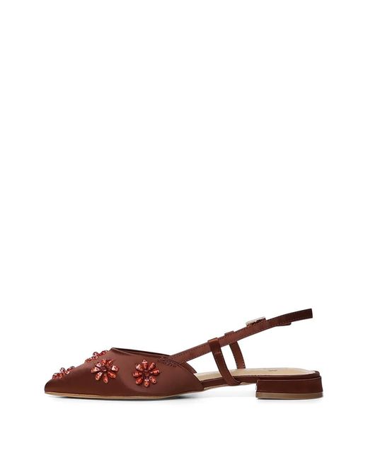 V73 Brown Kayla Floral-Appliqué Flat Pumps