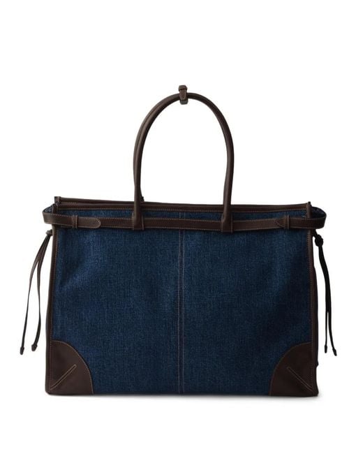 Prada Blue Bonnie Denim And Leather Tote Bag for men