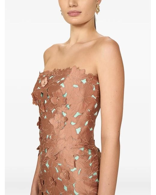 Costarellos White Zira Floral-Cut Strapless Midi Dress