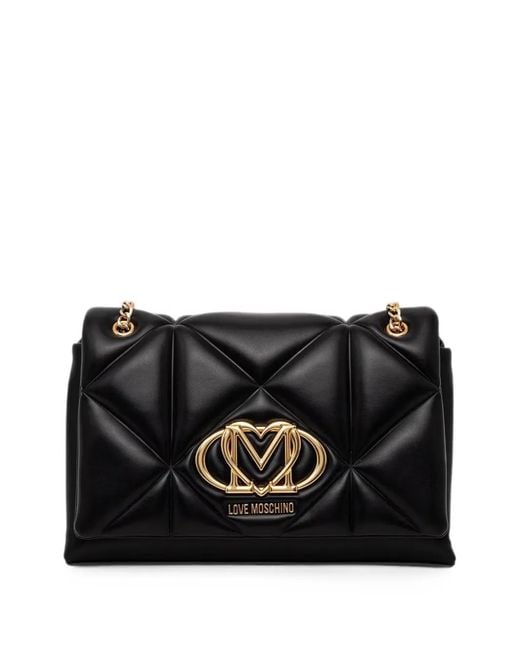 Love Moschino Black Sac À Bandoulière Matelassé À Plaque Logo