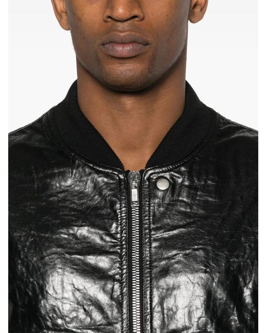 Rick Owens Black Leather Bomber Jacket for men