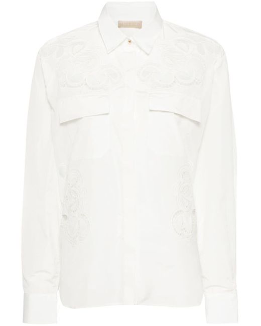 Elie Saab White Embroidered Cut-out Shirt