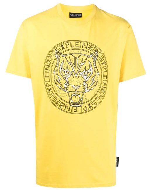 Philipp Plein Yellow Logo Tiger-Print T-Shirt for men