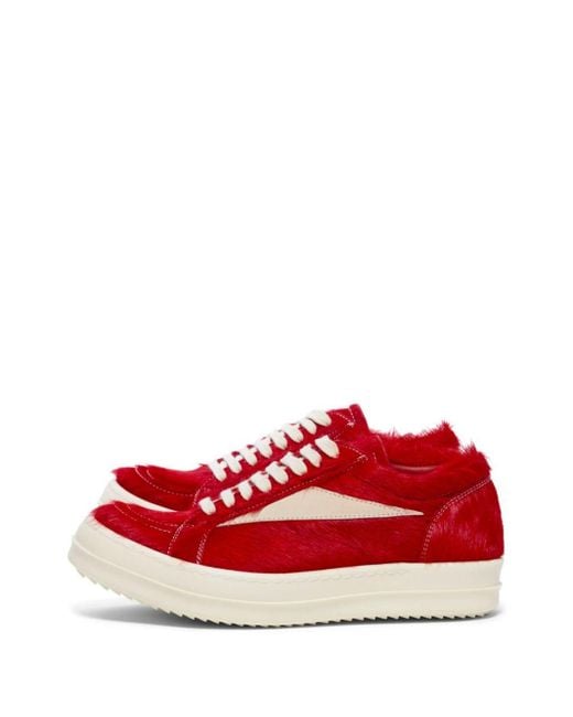 Rick Owens Red Vintage Lace-up Leather Sneakers
