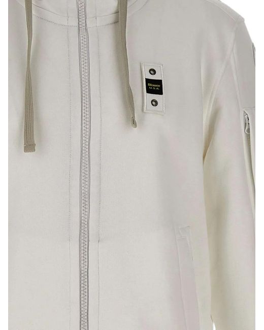 Blauer White Zip-Up Drawstring Hoodie for men