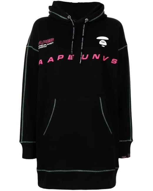 A Bathing Ape Black Logo Print Hooded Dress