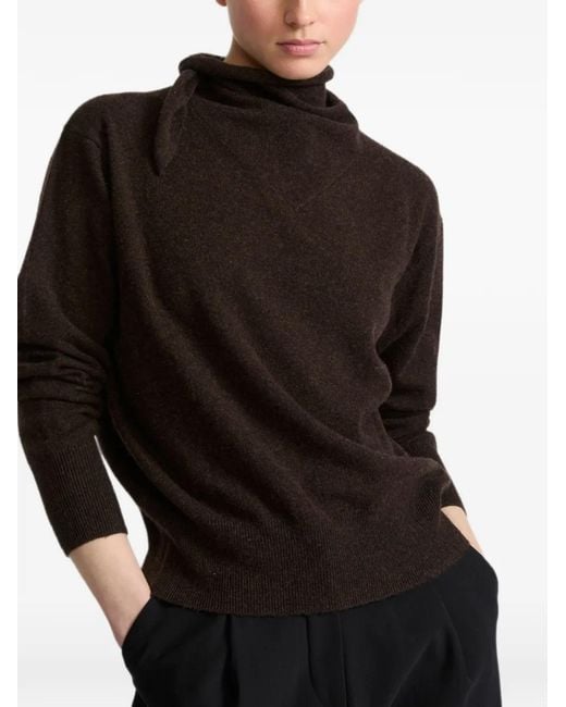 Yves Salomon Brown Scarf-Collar Cashmere Sweater