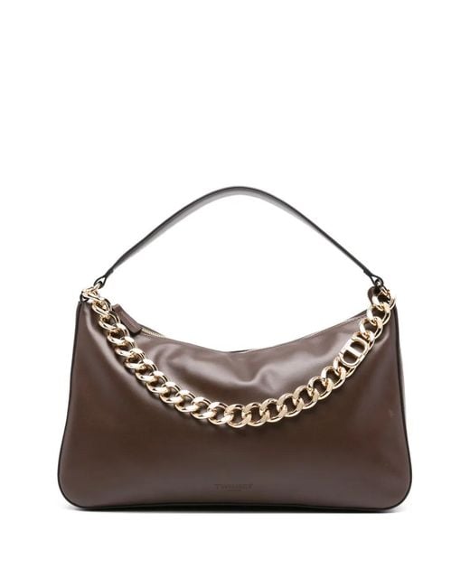 Twinset Brown Medium Liliane Chain-Embellished Shoulder Bag