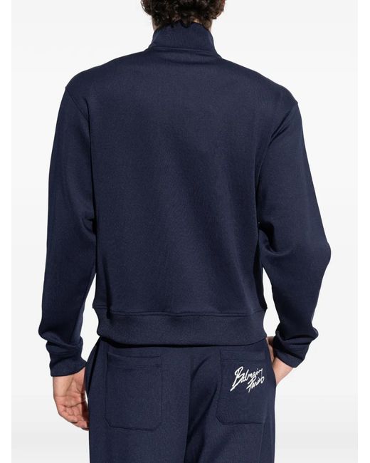Balmain Blue Zip-Fastening Logo-Embroidery Sweatshirt for men