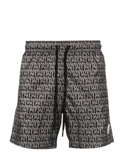 Moncler Gray Monogram-print Swim Shorts for men