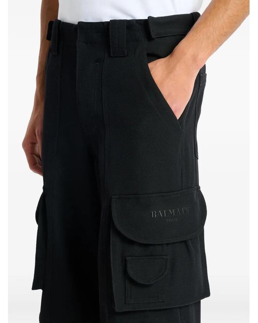 Balmain Black Wool Twill Cargo Pants for men
