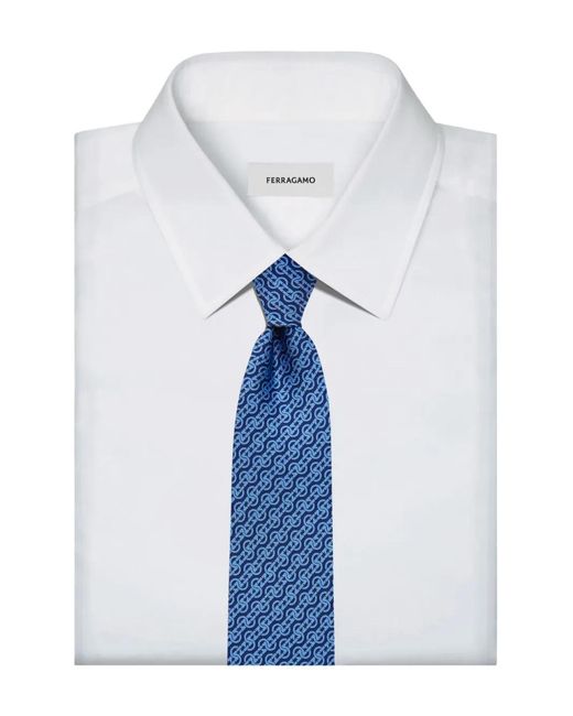 Ferragamo Blue Woven Print Silk Tie for men