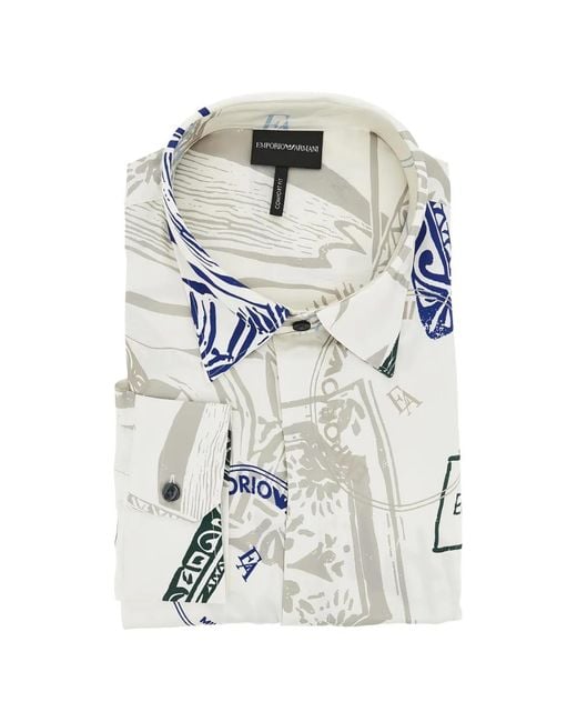 Emporio Armani White Postage Stamp Print Shirt for men