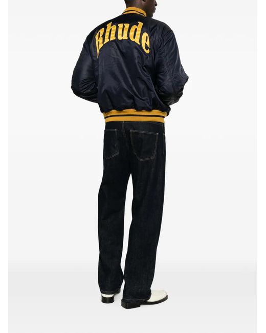 Rhude Blue Logo-Patch Striped-Trim Jacket for men
