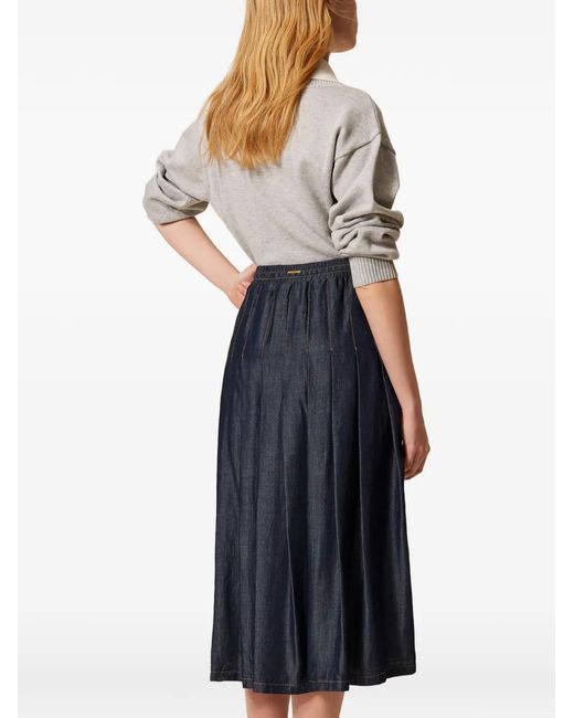 Twinset Blue Jupe Mi-Longue En Chambray