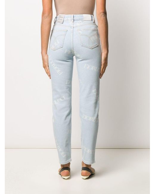 Fiorucci Denim Scattered Logo High Rise Jeans in Blue - Lyst