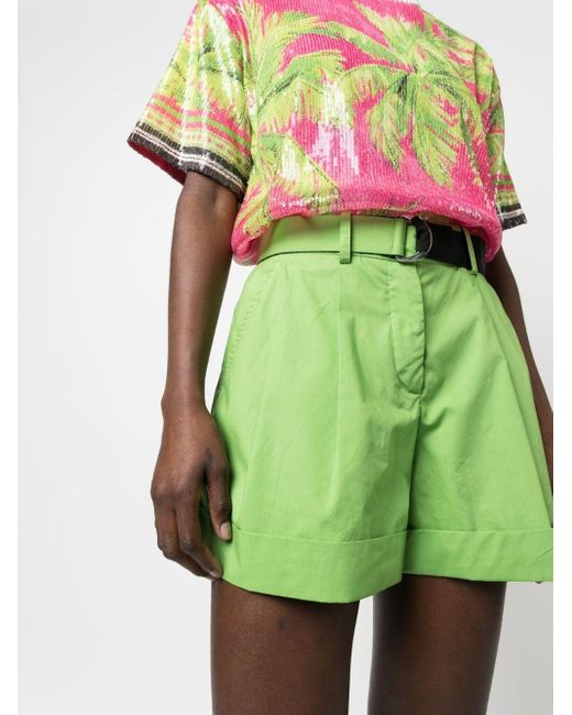 ERMANNO FIRENZE Green Pleat-detailing Mini Shorts