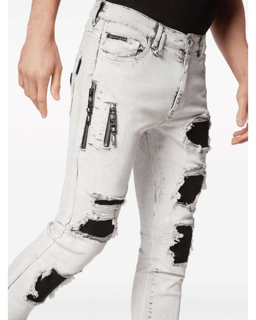 Philipp Plein Gerafelde Skinny Jeans Met Stonewashed Effect in het White voor heren