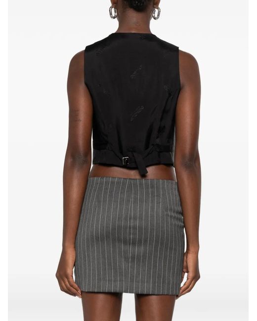 Dondup Gray Pinstripe-Pattern Cropped Waistcoat