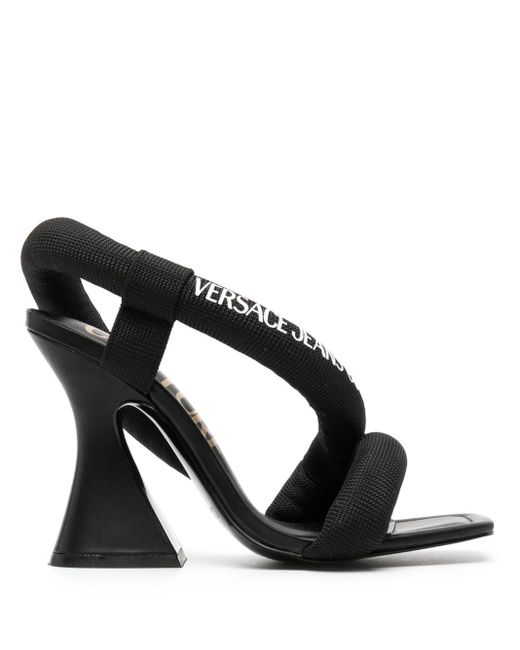 Versace Jeans Black Logo-print Square-toe Sandals