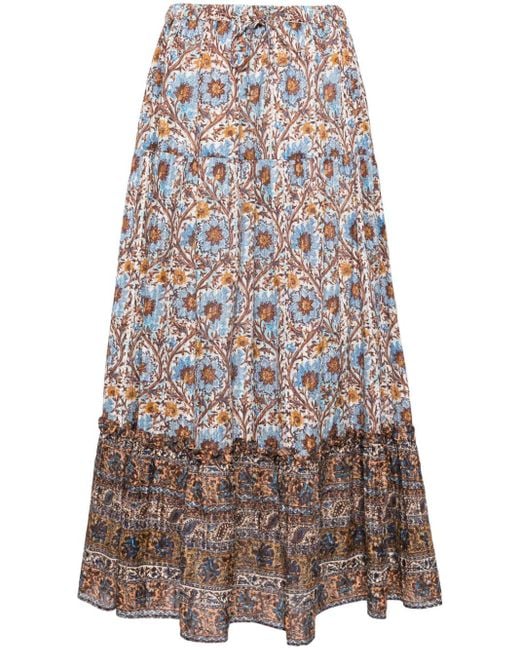 Ulla Johnson Blue Paige Caspia-Print Drawstring Skirt