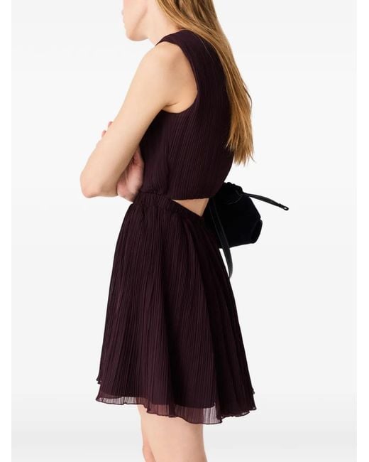 Maje Purple Plissé Cut-Out Mini Dress