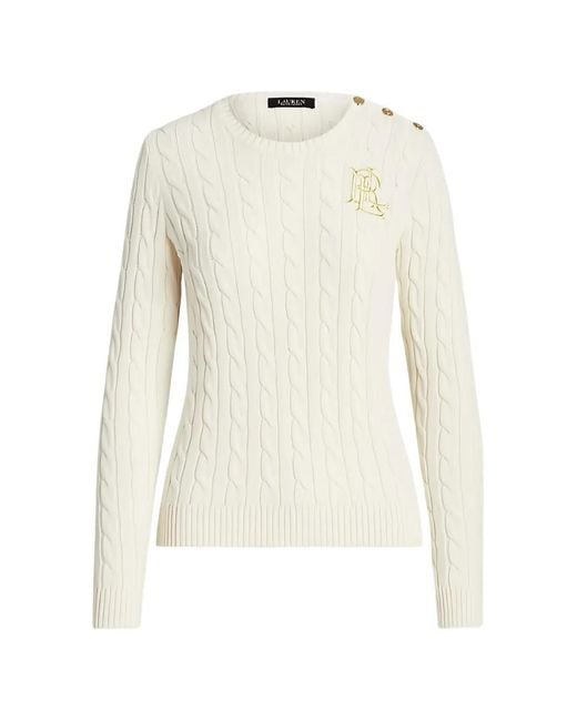 Ralph Lauren White Cable-Knit Button-Detail Sweater