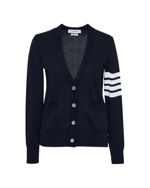 Thom Browne Blue Stripe-Detail Cardigan