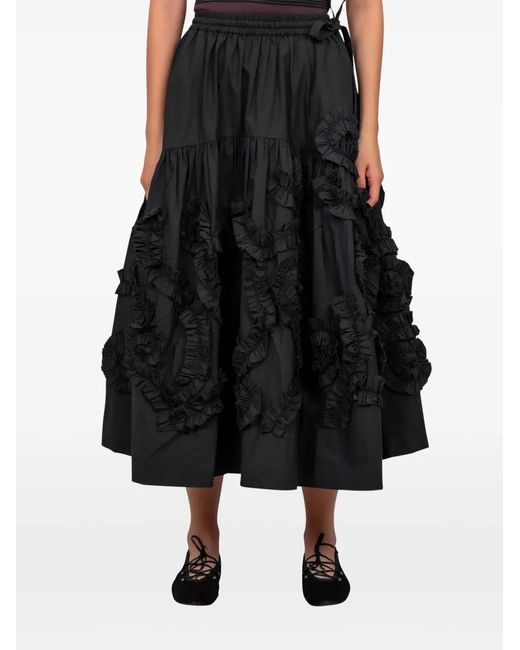 STORY mfg. Black Orbit Ruffled Midi Skirt