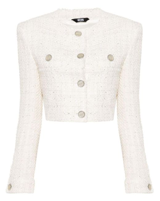 Gcds White Cropped Tweed Jacket