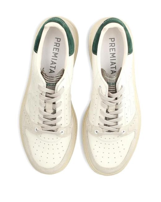 Premiata White Quinn Suede Leather Sneakers for men