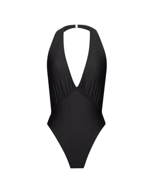Saint Laurent Blue Halterneck Open-Back Swimsuit