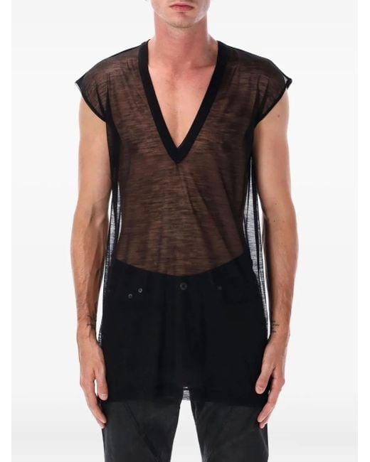 メンズ Rick Owens Vネック トップ Black