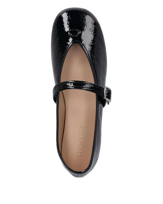 COACH Black Buckle Patent-Leather Ballet Flats